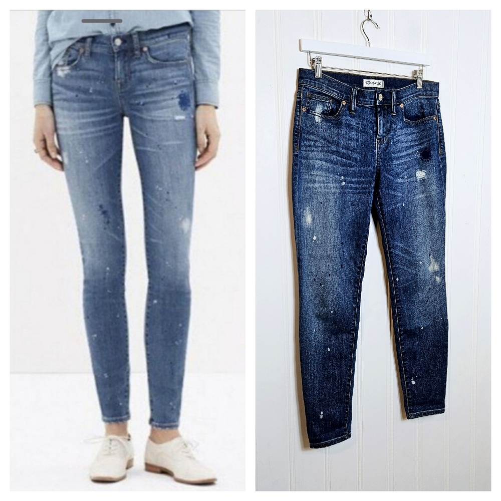 Madewell Painter's Edition Skinny Jeans 30 Paint Splatter Distressed Mid Rise Bl